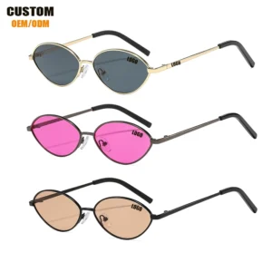 Ready to Ship Sun Glasses Small Frame Custom Logo Classic Oval Metal Retro Vintage Sunglasses