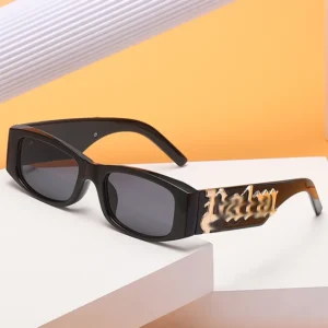 Rectangle Metal Logo Custom Black Sunglasses Luxury Uv400 Fashion Small Square Frame Shades Glasses Women Men
