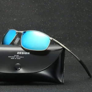 Rectangle Stainless Steel Driving Night Vision Polarized Sunglasses Men