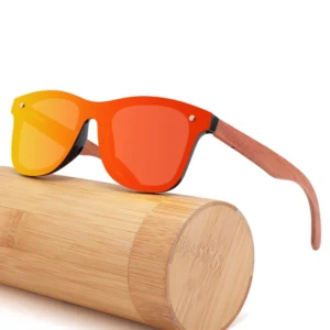 Red Color Polarized Lens Rimless Glasses Polarized Wooden Sunglasses Custom logo