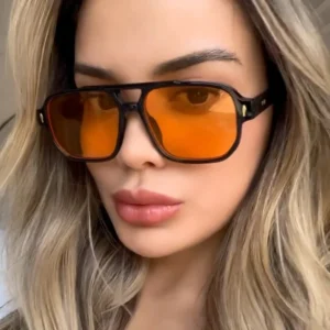 Retro Casual Double Bridge Sunglasses for Women Fashionable Square Style with Logo on Lens for Driving