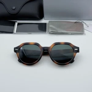 Retro Champagne Frame Unisex Polarized TAC Black Adults UV400 Film Fashionable Round Italian Acetate Sunglasses Men
