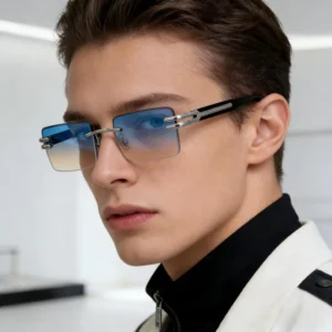 Retro Colored Film Fashion UV400 Square Comfortable Designer Metal and Acetate Rimless Unisex Sunglasses