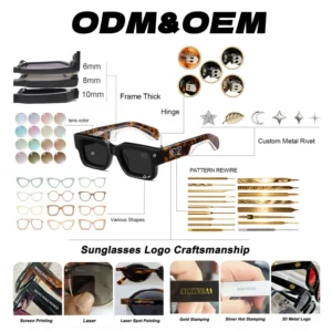 Retro Custom Glasses Luxury Women Designer Polarized Sunglasses Square Sunglasses Acetate Sunglasses Custom Logo for Men