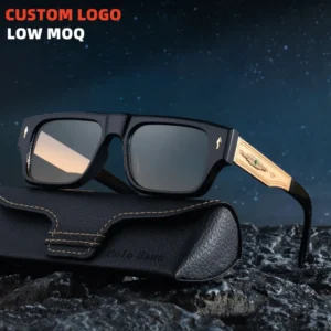 Retro Designer Custom Logo Square Frame Polarized Fishing Driving UV400 Sunglasses