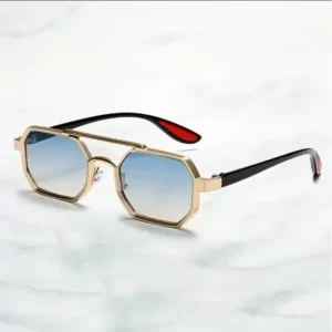 Retro Double Bridge Polygon Sunglasses Gold Metal Frame Gradient Brown UV400 Shades for Men Women Fashion Pilot Eyewear