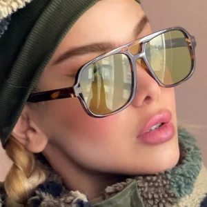 Retro Double Bridge Square Big Frame Sunglasses