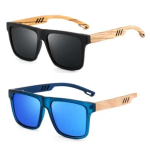 Retro Fashion Sunglasses Custom Logo Bamboo Wood Square Frame Polarized Lens UV400 Protection