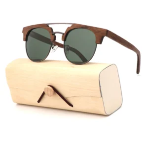 Retro Half Frame Wooden Sunglasses Real Wood Temples Polarized Lenses Modern Metal Accents