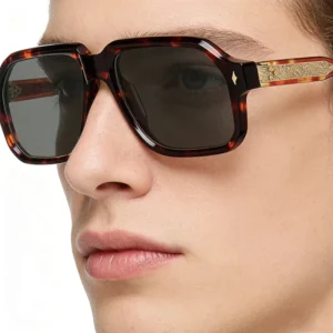 Retro Polarized Square Sunglasses with Custom Logo UV Protection and Durable Acetate Frames