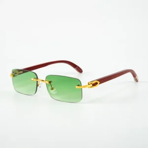 Retro Rectangle Sunglasses Golden Leopard Cut Edge Frame Ocean Lens Rimless Eyewear
