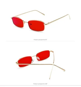 Retro Rectangular Metal Frame Fashionable Men’s and Women’s Small Frame Sunglasses