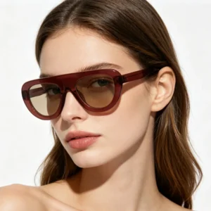 Retro Rice Nail Toad Goggles Polarized UV400 Gold Full Rim Trendy Sunglasses for Women