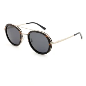 Retro Round Frame Polarized Sunglasses Real Wood Edges Adjustable Nose Pads & Metal Accents