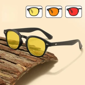 Retro Round PC Frame Blue Light Blocking Sunglasses Yellow Red Tinted Lenses UV Protection Eyewear for Men Women