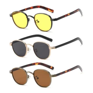 Retro Small Round Sunglasses Metal Frame Yellow Lens for Men Women Fashion Vintage Style OEM Custom Logo Accepted