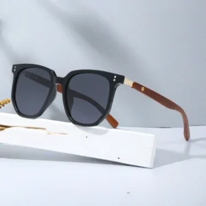 Retro Sunglasses for Men Women High End Wooden Frame Big Face Slimming Look UV Protection