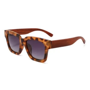 Retro Tortoise Frame Wood Sunglasses Men Women Oversize Square Sun Glasses Polarized Gradient Lens