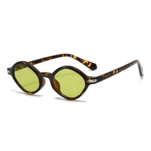 Retro Tortoiseshell Oval Sunglasses, 90s Vintage Acetate Frame with Light Green Lens & Silver Decor
