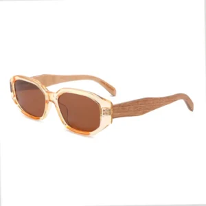 Retro Transparent Frame Wooden Sunglasses UV400 Polarized Custom Logo Wood Arm Sunglasses