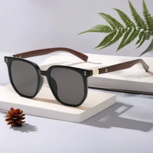 Retro Unisex Sunglasses High End Wood Frame with Black PC UV400 Optical Lenses New Fashion Style for Big Face Black Color