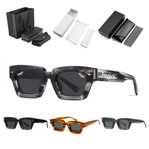 Retro Vintage Custom Glasses Sunglasses Men OEM Women Logo Acetate Square Polarized Sunglasses