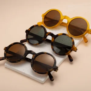 Retro Vintage Men’s Polarized Sunglasses Round Acetate Frame with Tac Lenses