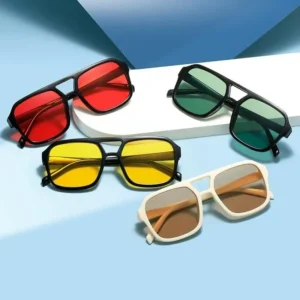 Retro Women’s Fashionable Sunglasses with Dual Bridge Design and pilot Style Sunshade Sunglasses