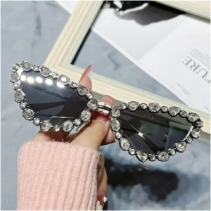 Rhinestones Metal Frame Sun Glasses with Diamonds Shades Women Cat Eye Sunglasses