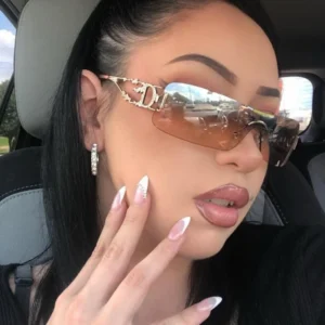 Rimless Frameless Y2K Sunglasses for Women Men Fashion Wrap Around Futuristic Cool UV400 PC Lenses Trend Design Outdoor Eyewear