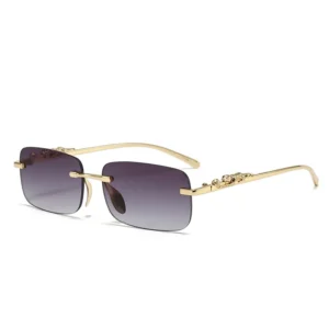 Rimless Metal Sunglasses with Cheetah Accents Cut Edge Lenses Retro Style Colored & Photochromic Options UV400 Protection