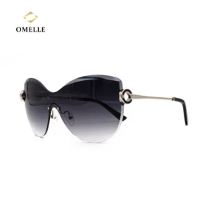 Rimless Oversized Sunglasses Gradient Color UV400 Protection Black Gray Acetate Metal Frames