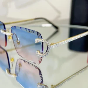Rimless Petal Diamond C Cut Lens Frame Square Gradient Sunglasses Men Fashion Punk Sun Glasses Vintage Trendy UV400 Eyewear