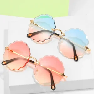 Rimless Round Sunglasses Women Flower Gradient Sun Glasses Metal Frame UV400