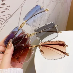 Rimless Square Shaped Metal Frame QSKY 90364 Sunglasses Colorful Diamond Edge Casual Gradient UV400 Cross-border Sunglasses
