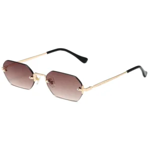 Rimless Sunglasses Gradient Gafas De Sol Metal Frame Irregular Hexagon Sunglasses