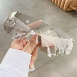 Rimless Y2K Sunglasses Wrap Around Vintage Frameless Mirror Shield UV400 for Men Women