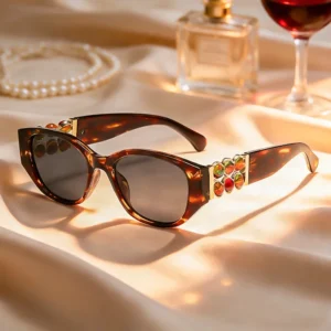 Rotating Crystal Sunglasses Women’s Luxury Sun Glasses UV400 HD Lenses Stylish Small Frame Retro Cat-Eye Sunglasses