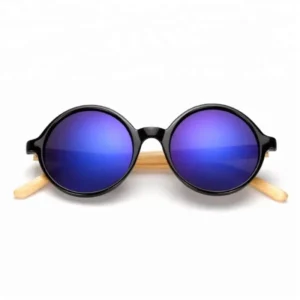 Round Bamboo Temple Sunglasses Mirror UV400 Unisex Plastic Frame