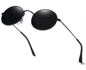 Round Blue Metal Sunglasses with Polarizing Lens Fashion Trend Mirror with Blue Frame