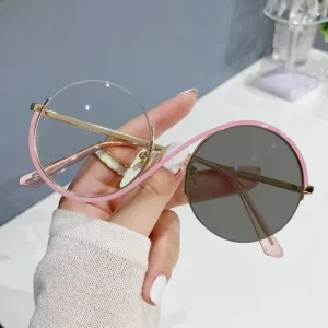 Round Glasses Anti Blue Light Photochromic Eyeglasses Frame Eyeglasses Woman Eyewear