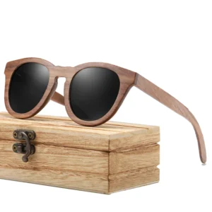 Round Women Mirrored Sun Glasses High Quality Polarized Lens All Wooden Sunglasses