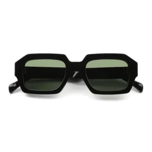 SM 1037 Retro Polarized Sunglasses Black Frame with Green Lens CR39 Acetate Diamond Face Shape for Driving Outdoor Activities