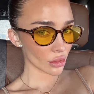 STY5010N Retro Rivets Cat Eye Sunglasses for Women Men Vintage Tortoise Shell Frame Yellow Lens UV400 Protection Oval Shades