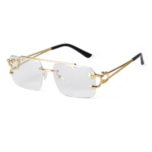 STY8809C Trend Personality Rimless Sun Glasses Gold Frame Double Bridge Luxury Shades Metal Frameless Women Men Sunglasses
