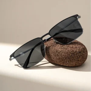 Semi-Titanium Semi-Rimless Square Sunglasses Polarized UV400 Protection Lightweight Eyewear for Men