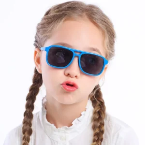 Shades Customizable Blue Frame Kids Sunglasses Polarized Fashion TAC Lens with TPEE Silicone Custom Logo Options