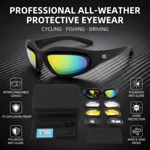 Shock-resistant Windproof Bicycle Glasses Mountain Bike Sunglasses with 4 Lenses Tactical Glasses