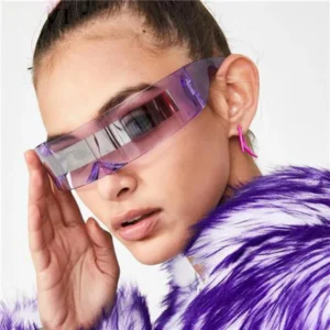 Siamese Futuristic Fashion One Piece Wrap Around Sunglasses Designer Brand for Men and Women Red & Gray Plastic Frame