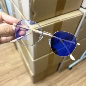 Simple round women photochromic glasses color changing fast lens blue reflection metal round cat eye